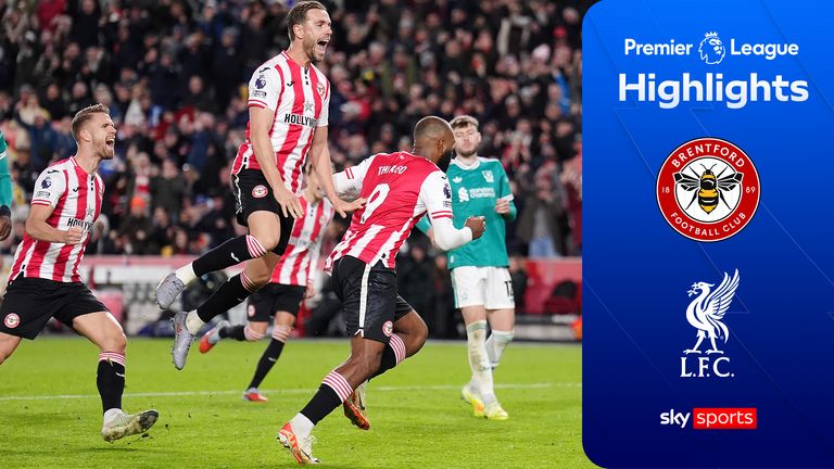 Jordan Henderson celebrates after Igor Thiago scores Brentford's third goal from a penalty against Liverpool in the Premier League.