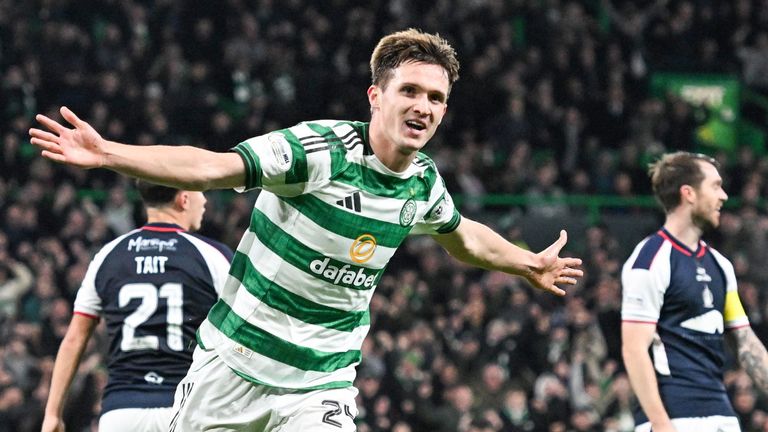Celtic's Johnny Kenny celebrates as he scores to make it 2-0 vs Falkirk