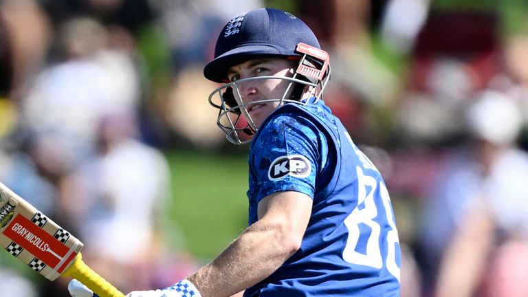 England's Harry Brook bats during a one-day international (Associated Press)