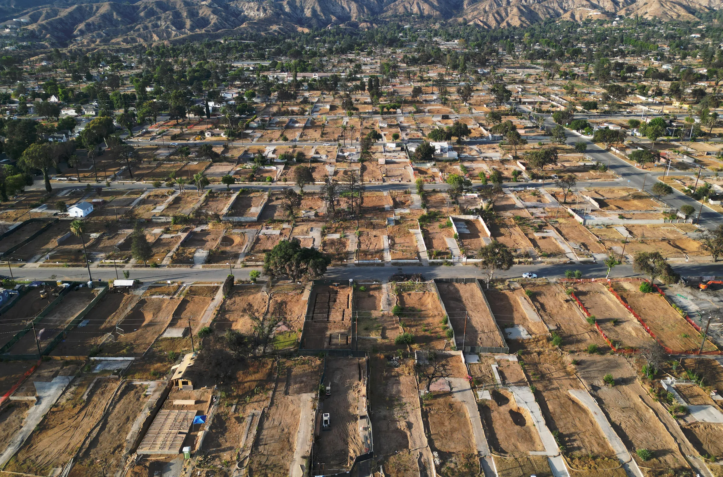 Aerial shot of residential lots.