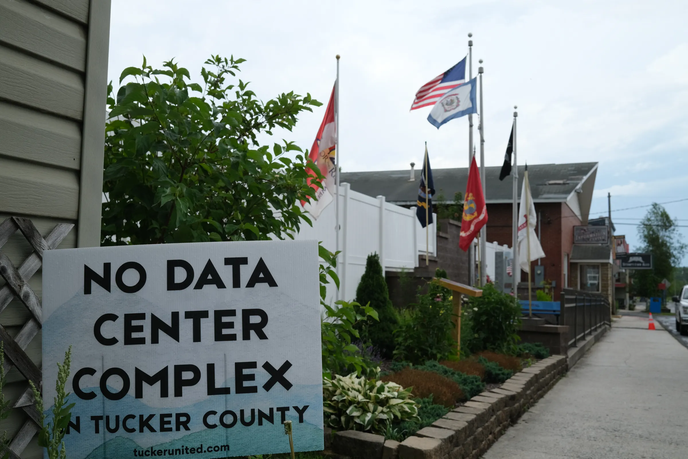 A sign reading “No data center complex in Tucker county”