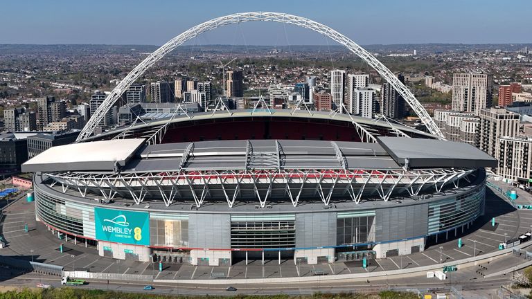 An view of Wembley Stadium from a drone