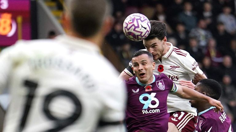 Declan Rice heads Arsenal into a 2-0 lead at Burnley
