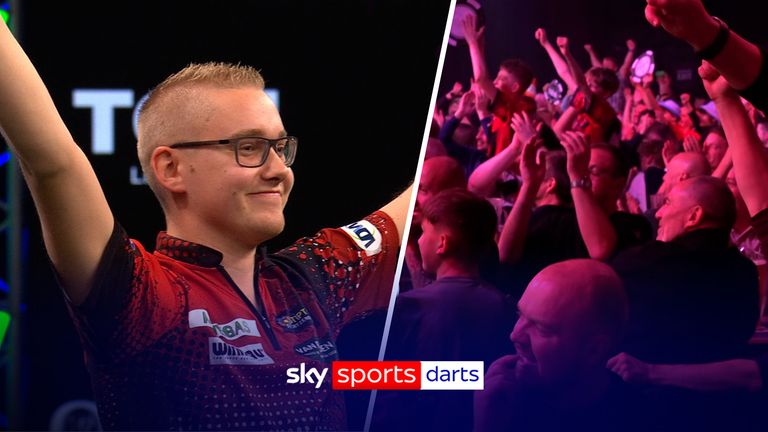 Jurjen van der Velde celebrates finally winning a leg against a dominant Luke  Humphries in the second round of the 2025 Grand Slam of Dart