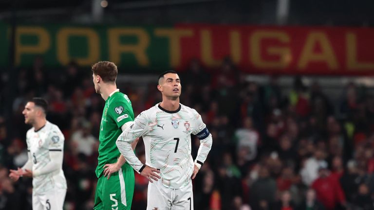 Cristiano Ronaldo saw his yellow card upgraded to a red card against Republic of Ireland