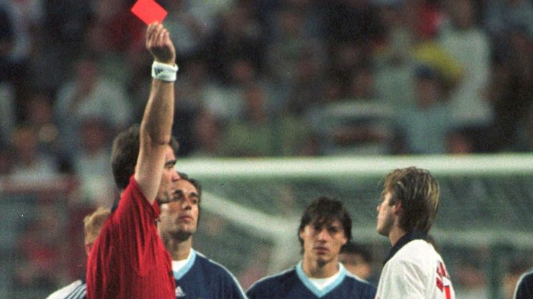 David Beckham was sent off vs Argentina at the 1998 World Cup