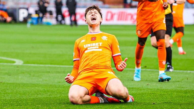 Rangers' Mikey Moore celebrates as he scores to make it 2-0 