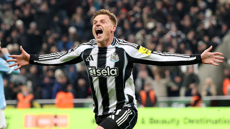 Harvey Barnes celebrates after restoring Newcastle's lead