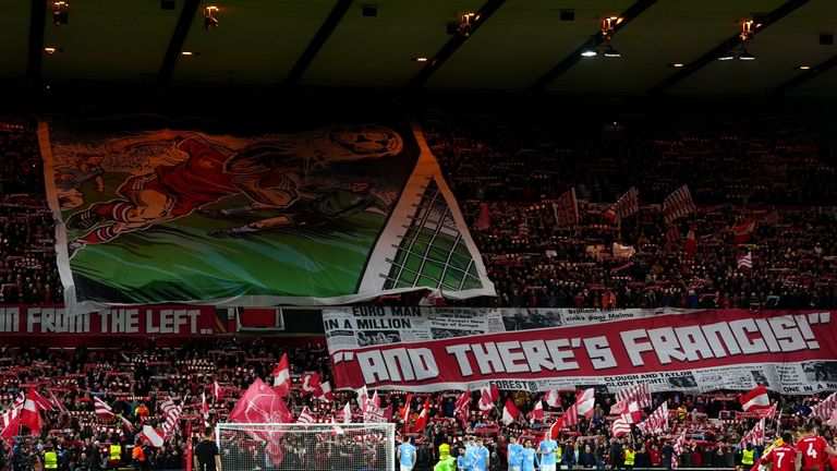 A banner of former Nottingham Forest player Trevor Francis scoring against Malmo in the 1979 European Cup final before 