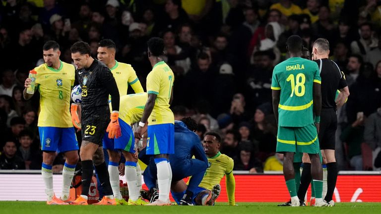 Gabriel went down with discomfort before being taken off