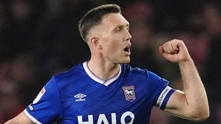 Ipswich Town's Dara O'Shea celebrates scoring against Middlesbrough