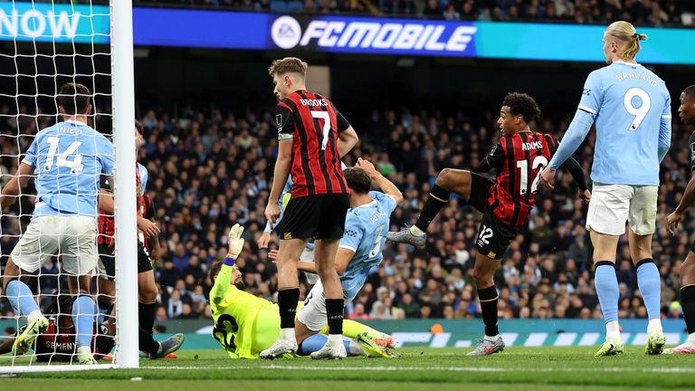 Tyler Adams equalises for Bournemouth at the Etihad