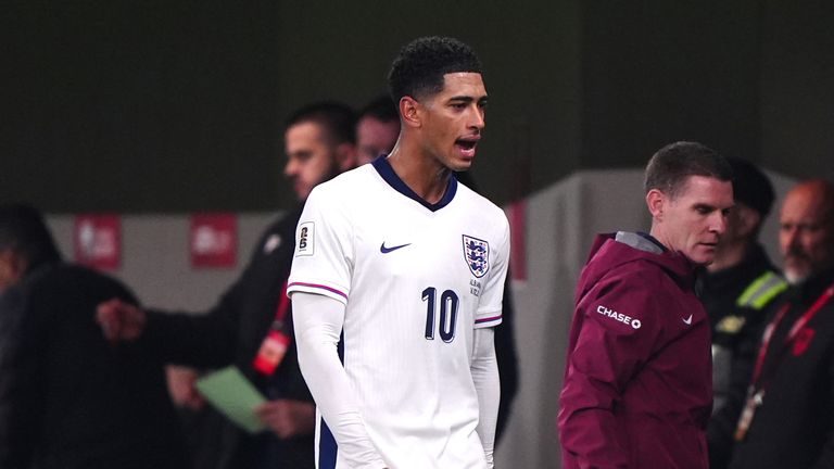 Jude Bellingham after being substituted during England's 2-0 win against Albania