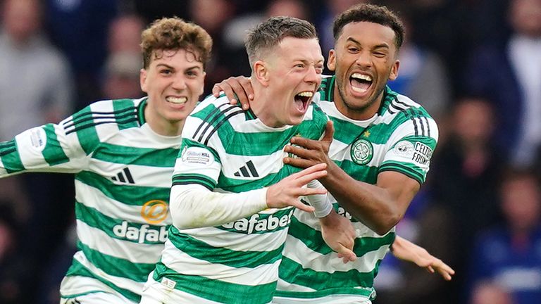 Callum McGregor celebrates after restoring Celtic's lead in the Scottish League Cup semi-final