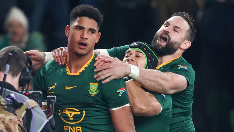 Sacha Feinberg-Mngomezulu scored South Africa's only points of the second half, but it was enough despite the Springboks facing an Ireland side shown five cards