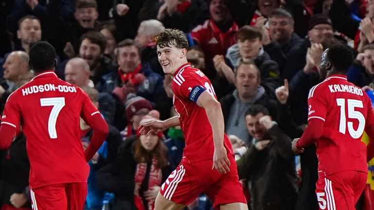 Ryan Yates celebrates opening the scoring in Forest's 3-0 win over Malmo
