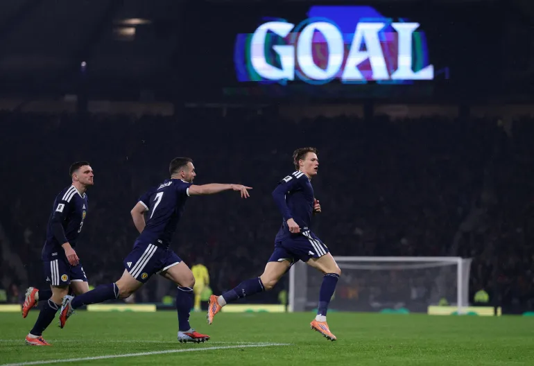 Soccer Football - FIFA World Cup - UEFA Qualifiers - Group C - Scotland v Denmark - Hampden Park, Glasgow, Scotland, Britain - November 18, 2025 Scotland's Scott McTominay celebrates scoring their first goal Action Images via Reuters/Lee Smith TPX IMAGES OF THE DAY