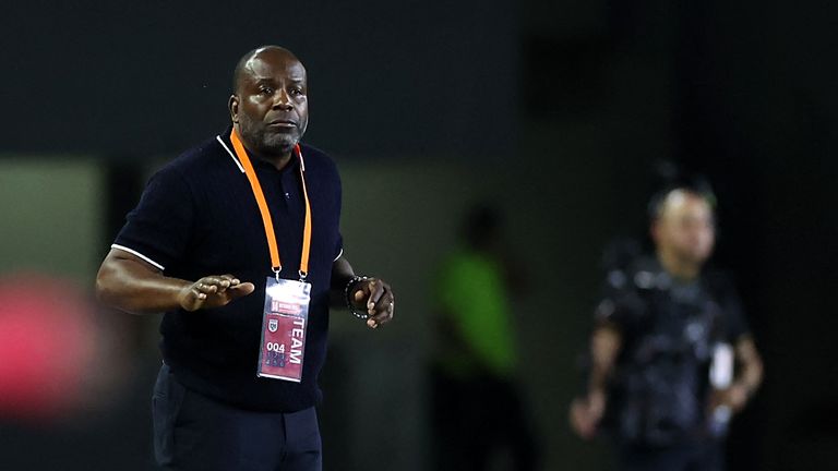 Suriname's head coach Stanley Menzo gestures during the 2026 FIFA World Cup Concacaf qualifier against Panama in October 2025