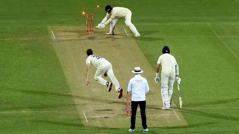 Ollie Robinson was bowled by Pat Cummins in the final Ashes Test of the 2021/22 series in Hobart (Getty Images)