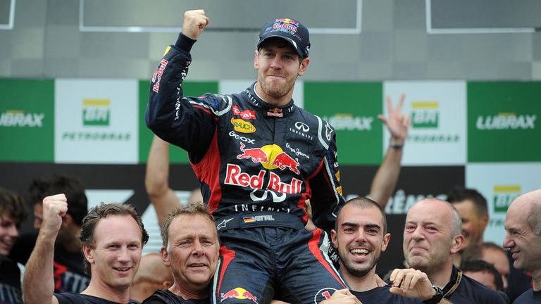 Sebastian Vettel overcame an early incident in Brazil to win the 2012 world title