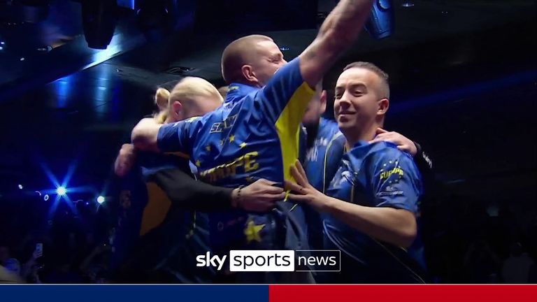Francisco Sanchez Ruiz sealed the win for Team Europe which led to their amazing celebrations on the table after winning the Mosconi Cup