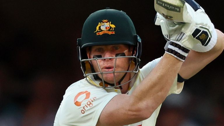Australia's captain Steve Smith during the second Ashes cricket test match between Australia and England in Brisbane, Friday, Dec. 5, 2025.. (AP Photo/Tertius Pickard)