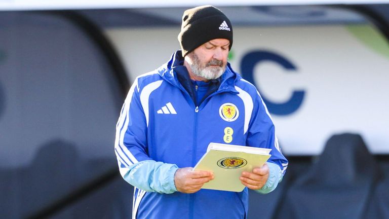 GLASGOW, SCOTLAND - NOVEMBER 17: Head coach Steve Clarke during a Scotland Men's National Team MD-1 training session at Lesser Hampden, on November 17, 2025, in Glasgow, Scotland. (Photo by Alan Harvey / SNS Group)