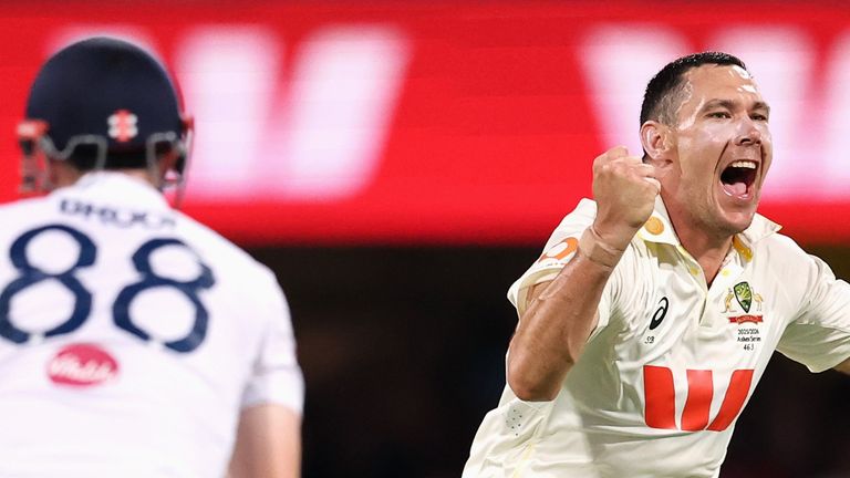 Scott Boland claims Harry Brook's wicket on day three of the second Ashes Test in Brisbane