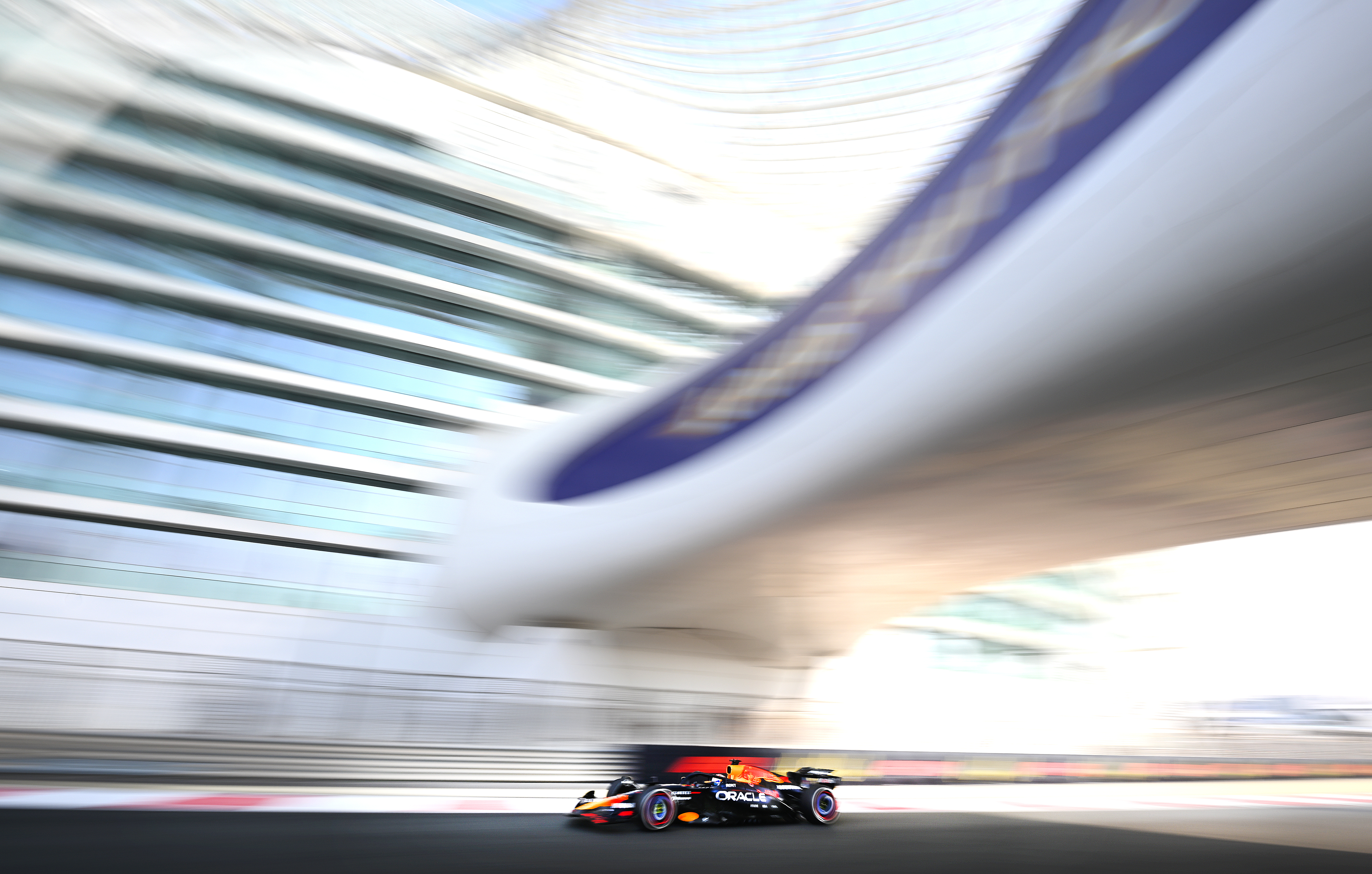 ABU DHABI, UNITED ARAB EMIRATES - DECEMBER 05: Max Verstappen of the Netherlands driving the (1) Oracle Red Bull Racing RB21 on track during practice ahead of the F1 Grand Prix of Abu Dhabi at Yas Marina Circuit on December 05, 2025 in Abu Dhabi, United Arab Emirates. (Photo by Clive Mason/Getty Images)