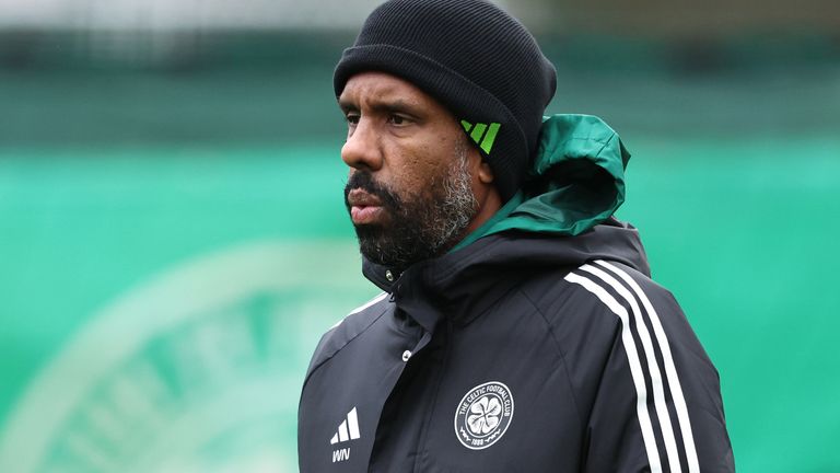 GLASGOW, SCOTLAND - DECEMBER 10: Celtic Manager Wilfried Nancy during a Celtic MD-1 training session at the Lennoxtown Training Centre, on December 10, 2025, in Glasgow, Scotland. (Photo by Ross MacDonald / SNS Group)