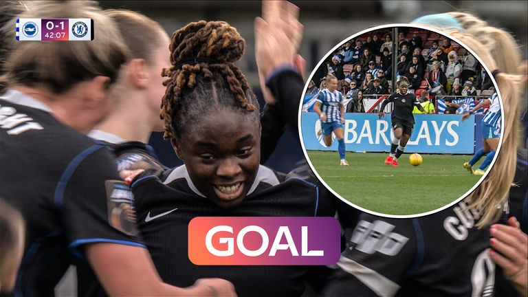 Sandy Baltimore places one perfectly in the top right corner for Chelsea, putting them one up against Brighton.