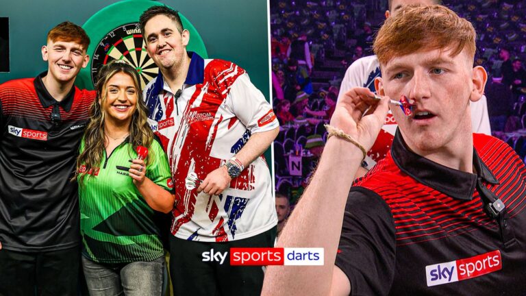 Ginge, PieFace and Bambino Becky take on 9-dart challenge on Alexandra Palace stage!