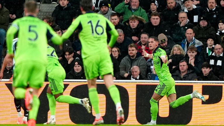 Lukic celebrates his equaliser at Newcastle