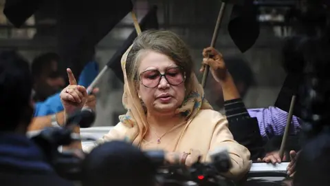 Getty Images Khaled Zia addresses her supporters in 2015