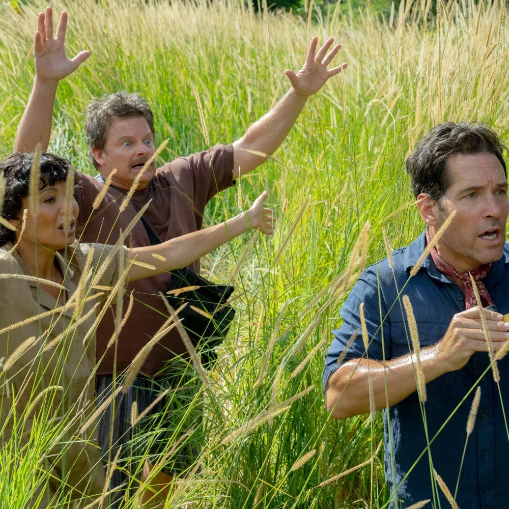 Paul Rudd, Steven Zahn and Thandiwe Zewton in a still from Anaconda. (Image Credit: Sony Pictures Entertainment India)