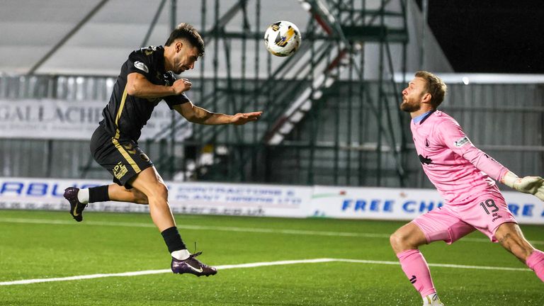 FALKIRK, SCOTLAND - DECEMBER 13: Hearts Claudio Braga scores to make it 1-0 during a William Hill Premiership match between Falkirk and Heart of Midlothian at the Falkirk Stadium, on December 13, 2025, in Falkirk, Scotland. (Photo by Alan Harvey / SNS Group)