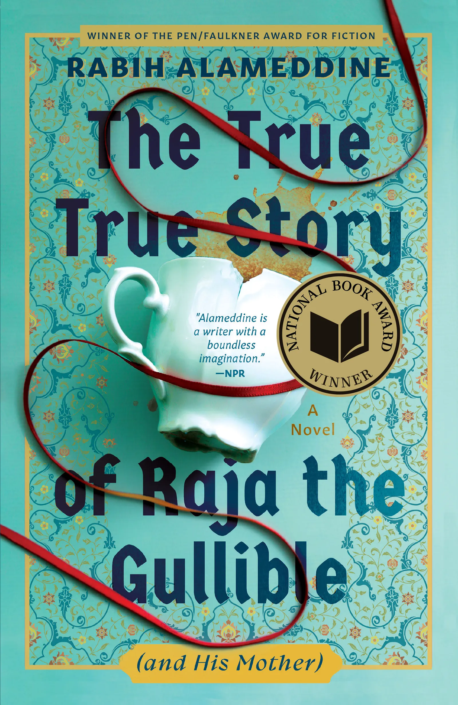 Teal book cover with a broken white tea cup