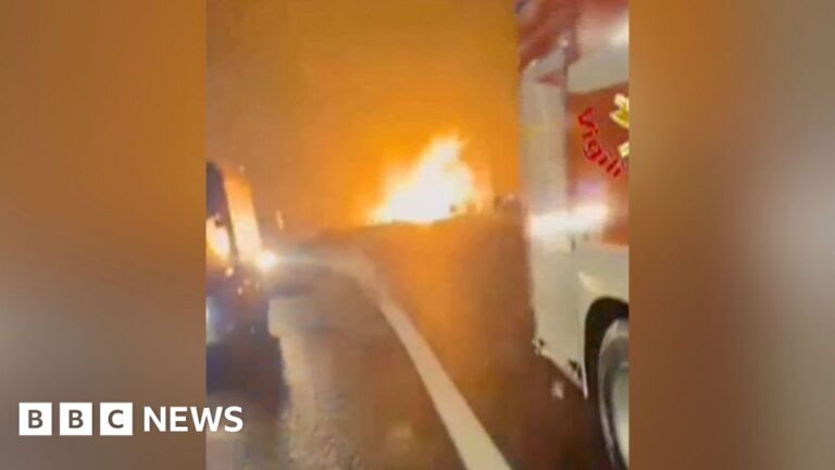 Huge fireball as tanker explodes on Italian motorway