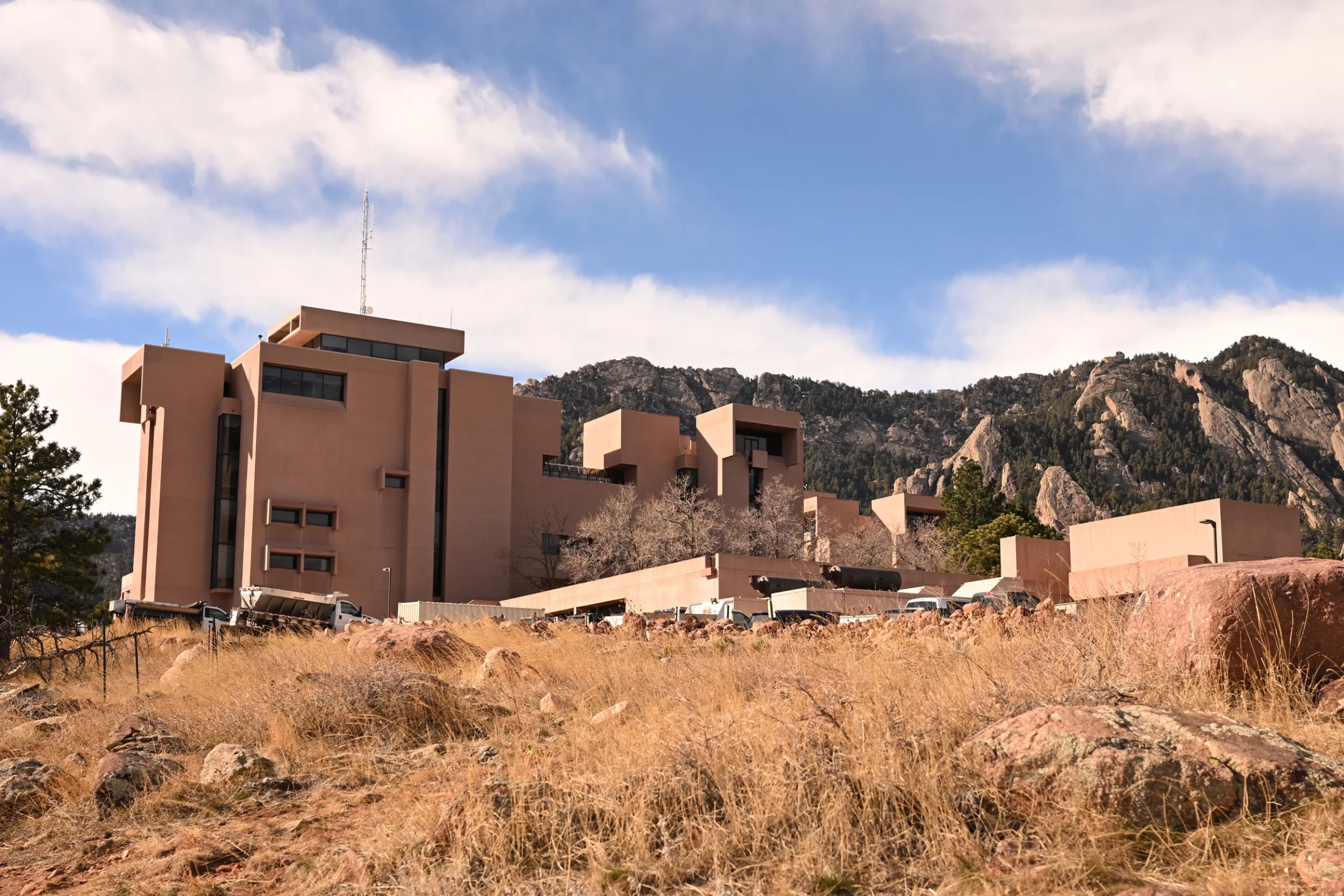 Giant brown research center set near the mountains