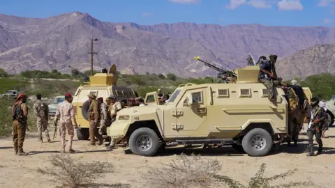 Reuters Forces of Yemen's separatist Southern Transitional Council arrive in a mountainous area at the start of an offensive in the southern province of Abyan, Yemen (15 December 2025)
