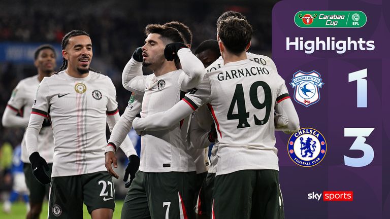 Pedro Neto celebrates with Chelsea team-mates after restoring their lead against Cardiff