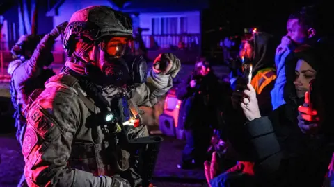 Reuters Protesters at the scene of the second shooting in Minneapolis in January.