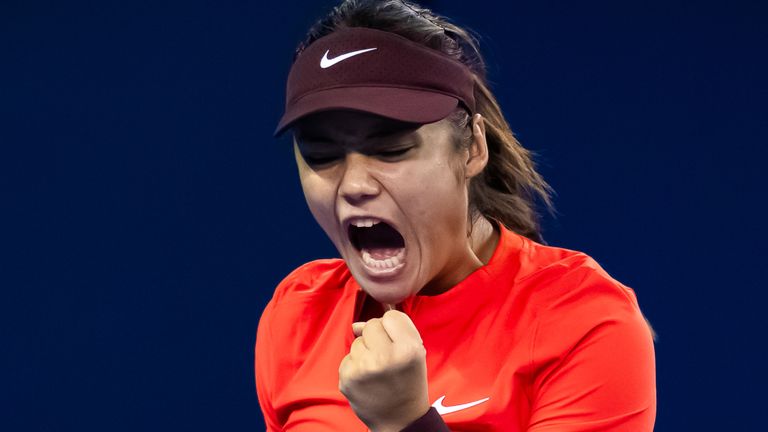 Emma Raducanu celebrates against Cristina Bucsa in the second round of the China Open 