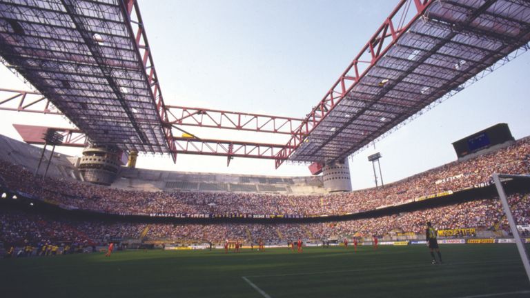 A general view inside of the Giuseppe Meazza -  San Siro stadium in Milan, Italy during the late 1980s