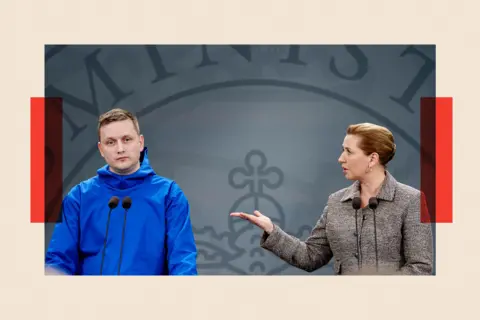 AFP via Getty Images Greenland's Head of Government Jens-Frederik Nielsen (L) and Denmark's Prime Minister Mette Frederiksen give a statement