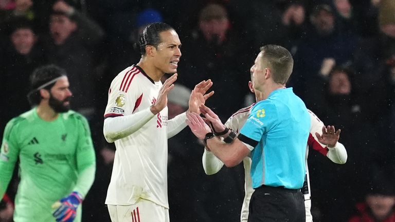 Liverpool captain Virgil van Dijk complains afrer Bournemouth's late winner