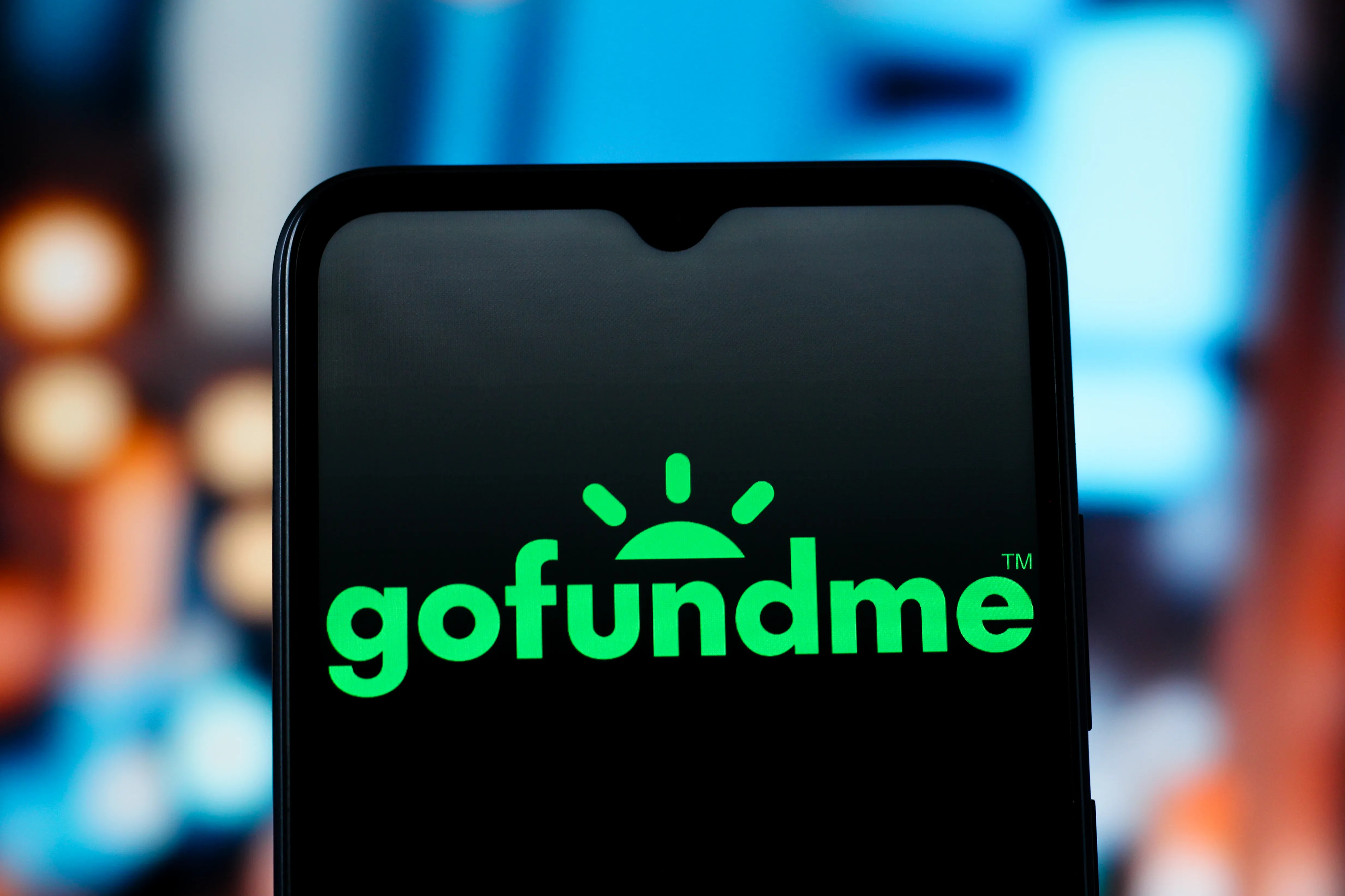 GoFundMe logo displayed on a phone screen