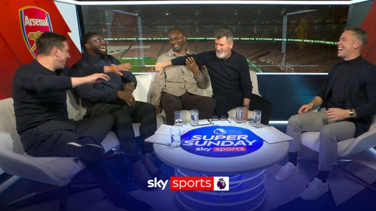 Patrick Vieira jokingly clashed with Gary Neville while discussing whether Arsenal were feeling the pressure of the Premier League title race.