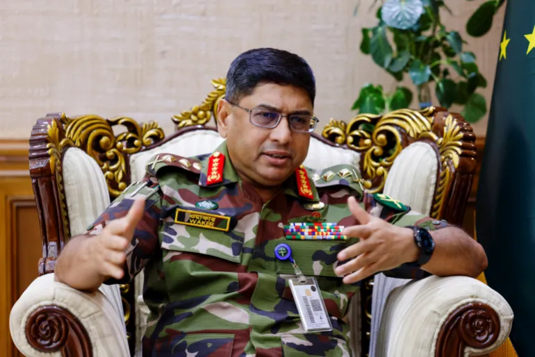 Bangladesh's Chief of Army Staff General Waker-uz-Zaman gestures during an interview with Reuters at his office in the Bangladesh Army Headquarters, in Dhaka, Bangladesh, September 23, 2024. REUTERS/Mohammad Ponir Hossain