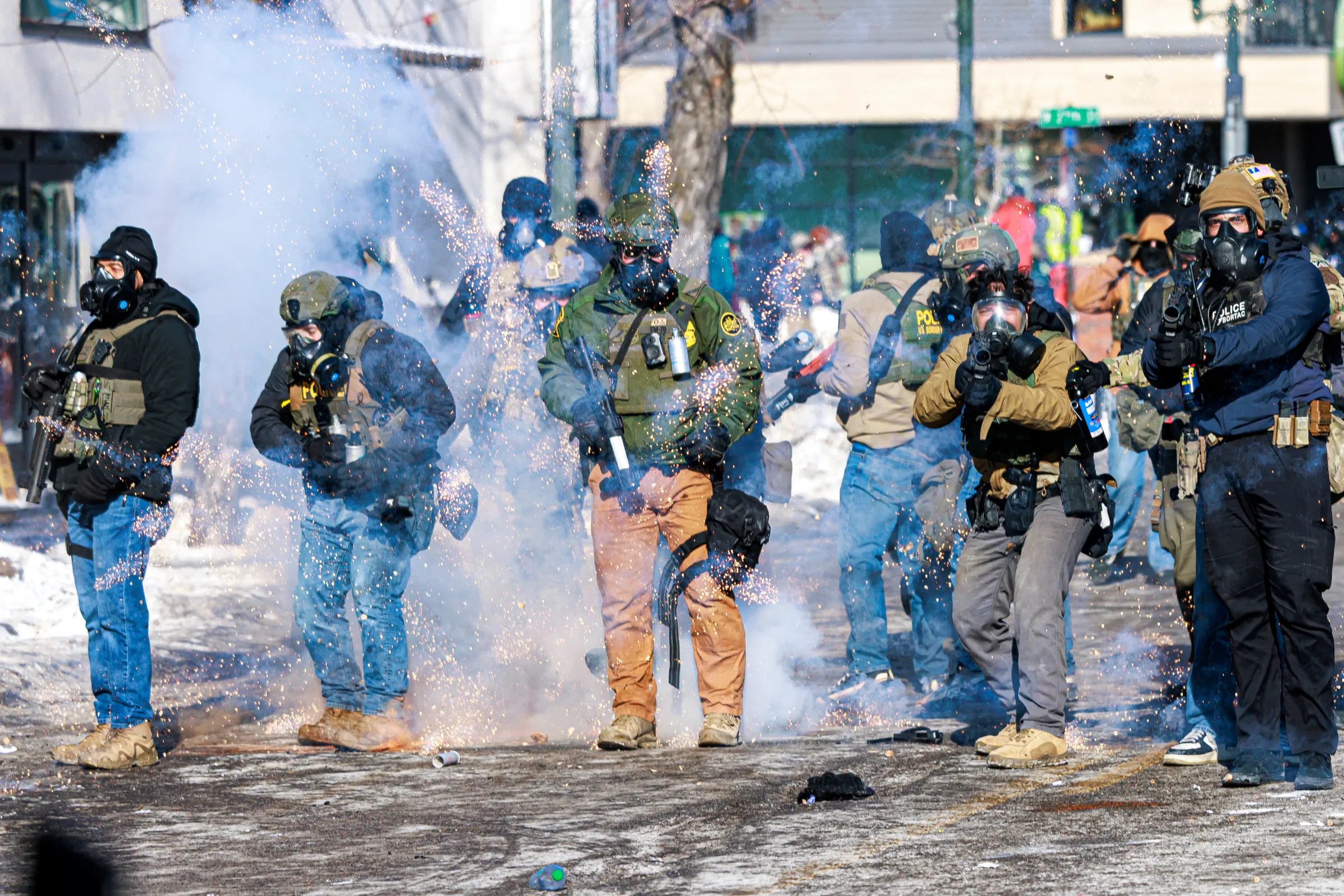 Federal agents using flash grenades